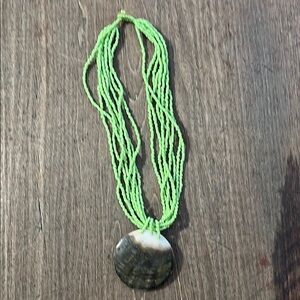 Lime Green Beaded Necklace with Shell Pendant